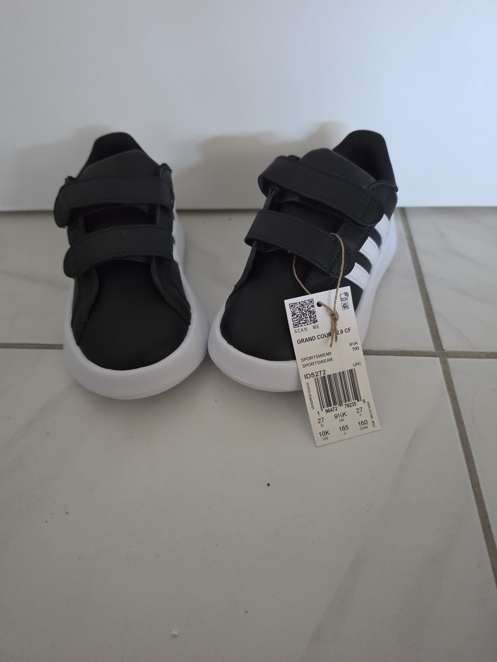 ***New. adidas Kids Black and White Velcro Sneakers***